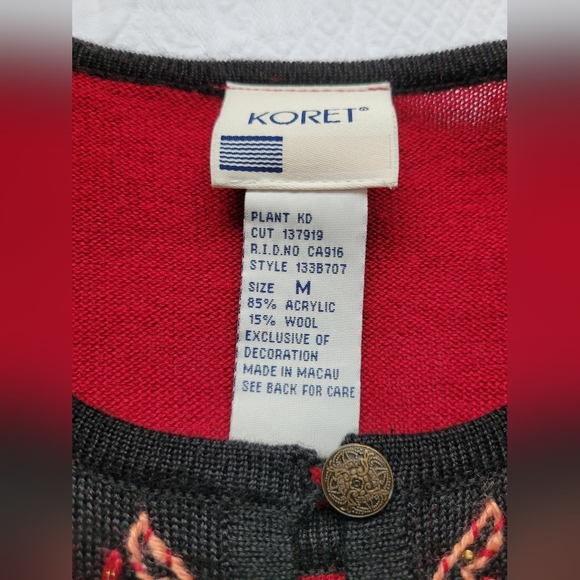 Koret Westminster Women's 2 in 1 Cardigan Sweater Acrilic/Wool Red Embroidered M - Picture 2 of 15